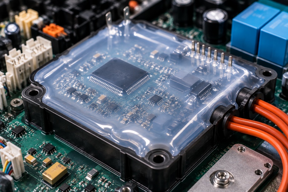 Silicone encapsulation protecting electronic components