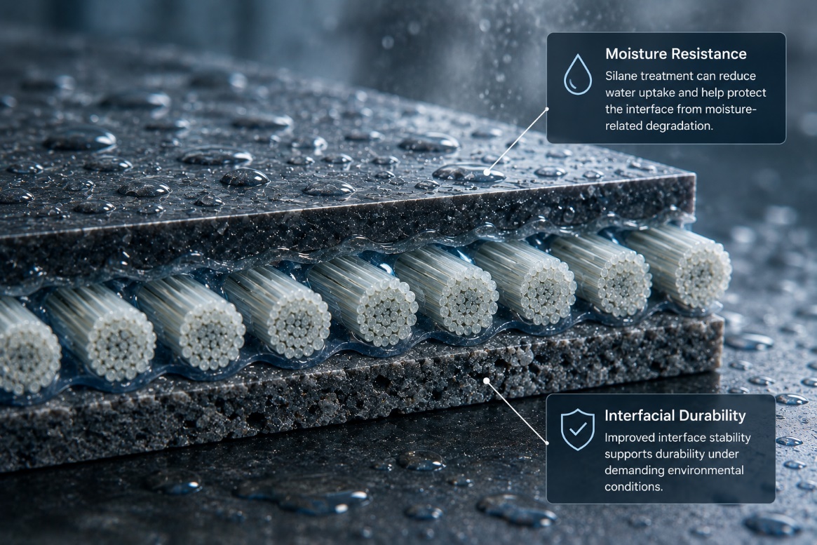 Composite surface illustrating moisture resistance and interfacial durability