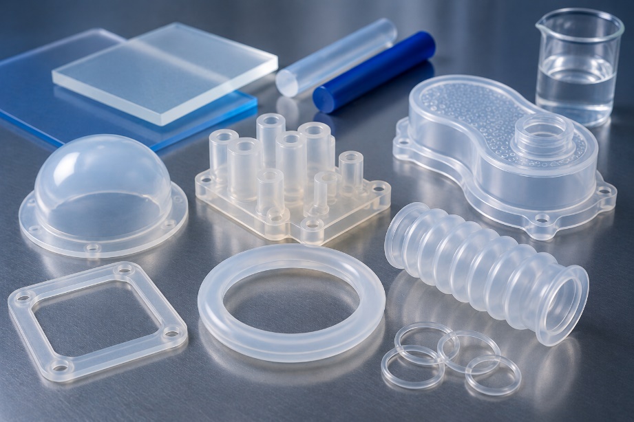 Specialty transparent silicone materials and components